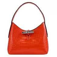 LONGCHAMP ROSEAU系列竹節鱷魚紋牛皮單肩包(小) 柳橙