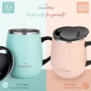 美國【GrandTies】滑蓋式460ML真空不鏽鋼保溫杯/馬克杯-2入組- 海沫綠+粉紅