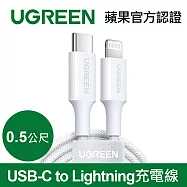綠聯 USB-C to Lightning充電線/傳輸線MFi彩虹編織版 雲朵白(0.5公尺)