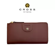【CROSS】台灣總經銷 限量1折 頂級小牛皮L形超薄拉鍊長夾 蘇菲系列 全新專櫃展示品 (酒紅色 贈禮盒提袋)