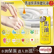 (2瓶超值組)日本LOSHI-馬油植萃保水潤澤軟化角質護膚保濕身體乳液按壓瓶485ml/黃瓶(滋潤肌膚萬用霜,多效護理精華油,美體保養乳霜)