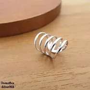 單隻價。亮面五環矩形線條925純銀耳環夾.耳夾.耳骨夾 (外鍍專櫃級正白K) 單隻一個