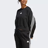 Adidas W FI 3S Crew [IB8494] 女 長袖 上衣 衛衣 亞洲版 寬鬆 休閒 短版 舒適 棉質 黑 S 黑