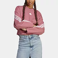 Adidas W FI 3S Crew [IB8498] 女 長袖 上衣 衛衣 亞洲版 寬鬆 休閒 短版 舒適 棉質 粉 L 粉紅