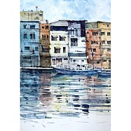 【玲廊滿藝】羅宇成-正濱漁港的早晨19x27cm