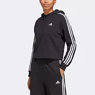 Adidas W 3S FT CR HD [IC8767] 女 連帽上衣 帽T 運動 休閒 復古 毛圈布 棉質 黑白 S 黑/白