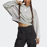 Adidas W FI 3S Crew [IB8496] 女 長袖 上衣 衛衣 亞洲版 寬鬆 休閒 短版 舒適 棉質 灰 L 灰