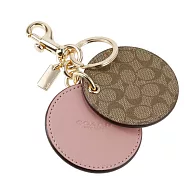 COACH 滿版LOGO隨身鏡鑰匙圈-卡其粉