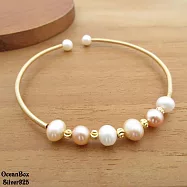 婉約高雅三色天然珍珠合金金色手環 (外鍍14K金女用手環)