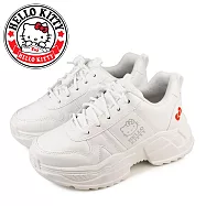 【HELLO KITTY】女 休閒鞋 老爹鞋 凱蒂貓 蝴蝶結膠印 綁帶 厚底 JP23.5 白色