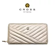【CROSS】台灣總經銷 限量1折 頂級小牛皮山形紋拉鍊長夾 莫妮卡系列 全新專櫃展示品 (金屬金 贈禮盒提袋)