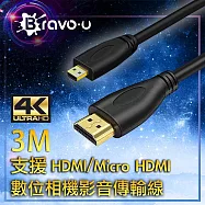 Bravo-u 4K Micro UHD 高清數位相機影音傳輸線 3M