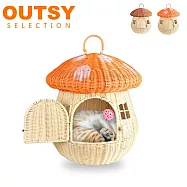 OUTSY藤編外出居家兩用蘑菇貓窩提籃 橘點菇