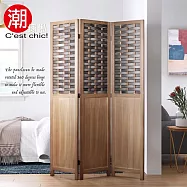 【C&rsquo;est Chic】詩與遠方三片創意實木屏風-灰綠色