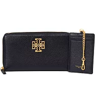 TORY BURCH 雙T-LOGO皮格拉鍊長夾-附卡套 黑色