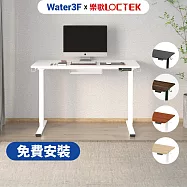 (免費安裝)樂歌Loctek|人體工學電動升降桌|120x60cm |F1 入門款 內建USB孔(附贈理線槽/掛勾)|Water3F 胡木桌板+白架