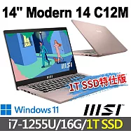 msi微星 Modern 14 C12M-297TW 14吋 商務筆電(i7-1255U/16G/1T SSD/Win11-1T SSD特仕版)