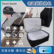 Travel Season-雙主層拉鏈網格多口袋隔層密碼鎖護照證件收納包 黑色