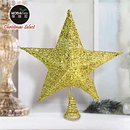 摩達客15cm鐵網立體樹頂星含銅線燈 (電池+USB兩用充電)/金色(暖白光) 金色(暖白光) 暖白光