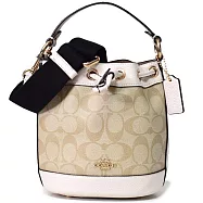 COACH 防刮PVC拼接皮革迷你水桶包-卡其白