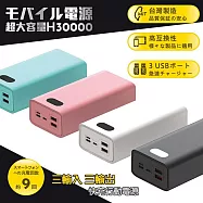 【台灣製造】H30000液晶顯示 22W雙向/快充行動電源(三輸入、三輸出) 粉色