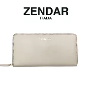 【ZENDAR】限量1折 頂級小羊皮金標拉鍊皮夾 黛安娜系列 全新專櫃展示品 奶杏色
