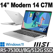 msi微星 Modern 14 C7M-052TW 14吋 商務筆電 (R5-7530U/8G/512G SSD/Win11)