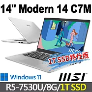 msi微星 Modern 14 C7M-052TW 14吋 商務筆電(R5-7530U/8G/1T SSD/Win11-1T SSD特仕版)