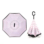 生活良品-C型雙層海軍紋手動反向雨傘(大傘面!不淋濕!反向直傘)條紋款 粉紅條紋