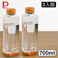 【Pearl Life】珍珠金屬 木紋蓋透明隨身水壺 700ml 2入組 附刻度 外帶杯