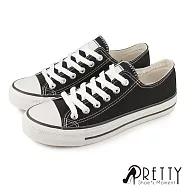 【Pretty】女 帆布鞋 休閒鞋 小白鞋 百搭 綁帶 台灣製 JP23 黑色
