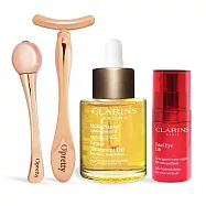 CLARINS 克蘭詩 全面護理好氣色禮袋組[護理油30ml+眼霜15ml+臉部按摩組]-國際航空版