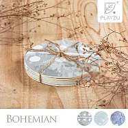 Playzu 台灣製環保無毒歐美設計波希米亞防水圓形輕薄杯墊10cm(6片組) 午夜星河(灰)