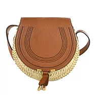 Chloe Marcie 棕櫚葉編織拼接翻蓋小號斜背包 焦糖色