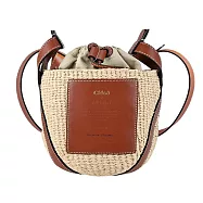 Chloe Woody 經典LOGO皮革草編束口水桶包 卡其棕