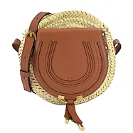 Chloe Marcie 棕櫚葉編織拼接翻蓋斜背包小號 焦糖色