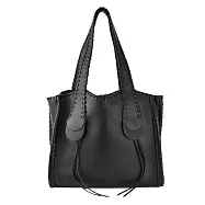 Chloe MONY 編織小牛皮流蘇托特/肩背包中號 黑色