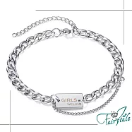 【伊飾童話】女力時尚*方牌英文鈦鋼麻花手鍊/銀