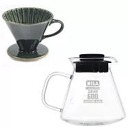 MILA日本製 織部燒 咖啡濾杯02-匠織部釉(附MILA耐熱玻璃壺600ml)