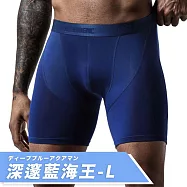 【DR.Story】專業6S透氣莫代爾一體型冰絲跑步運動內褲 (男生內褲 平口內褲 運動內褲 運動緊身褲 運動束褲) L 深邃藍海王