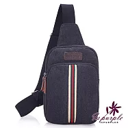 【iSPurple】撞色線條*帆布男性斜垮單肩包/黑