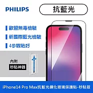 【Philips 飛利浦】Apple iPhone 14 Pro Max 6.7吋抗藍光9H鋼化玻璃保護秒貼 (DLK1306/11)