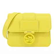 LONGCHAMP BOX-TROT系列小牛皮同色LOGO翻蓋斜背包(小) 檸檬黃