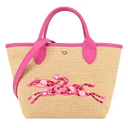 LONGCHAMP LE PANIER PLIAGE系列編織碎花奔馬兩用包(小) 桃粉