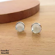 簡約漂亮四角方邊透明水藍色圓球925純銀耳環 (外鍍專櫃級正白K.貼耳耳環)