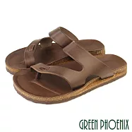 【GREEN PHOENIX】男 拖鞋 全真皮 牛皮 夾腳 手工 台灣製 EU39 咖啡色