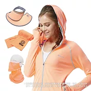 【極淨源】Light SPA美肌光波抗UV防曬五件組|連帽外套.兩用扣扣帽.袖套.可拆式口罩(阻隔紫外線高達99%) M 豔陽橘