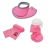 【極淨源】Light SPA美肌光波抗UV防曬三件組|兩用扣扣帽.袖套.可拆式口罩(UPF50+阻隔紫外線高達99%) 粉彩紅