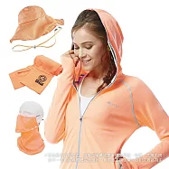 【極淨源】Light SPA美肌光波抗UV防曬四件組|連帽外套.英倫花朵帽.袖套.可拆式口罩(UPF50+阻隔紫外線高達99%) M 豔陽橘