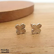 精美質感線條四葉幸運草925純銀耳環 (外鍍專櫃級正白K.貼耳耳環)